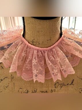 Pink Lace Ruffle Collar with lace tie. Handmade